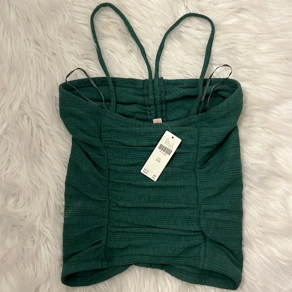 NWT Anthropologie Pilcro Ruched Ribbed Halter Top - Green - size XXS - Picture 10 of 14